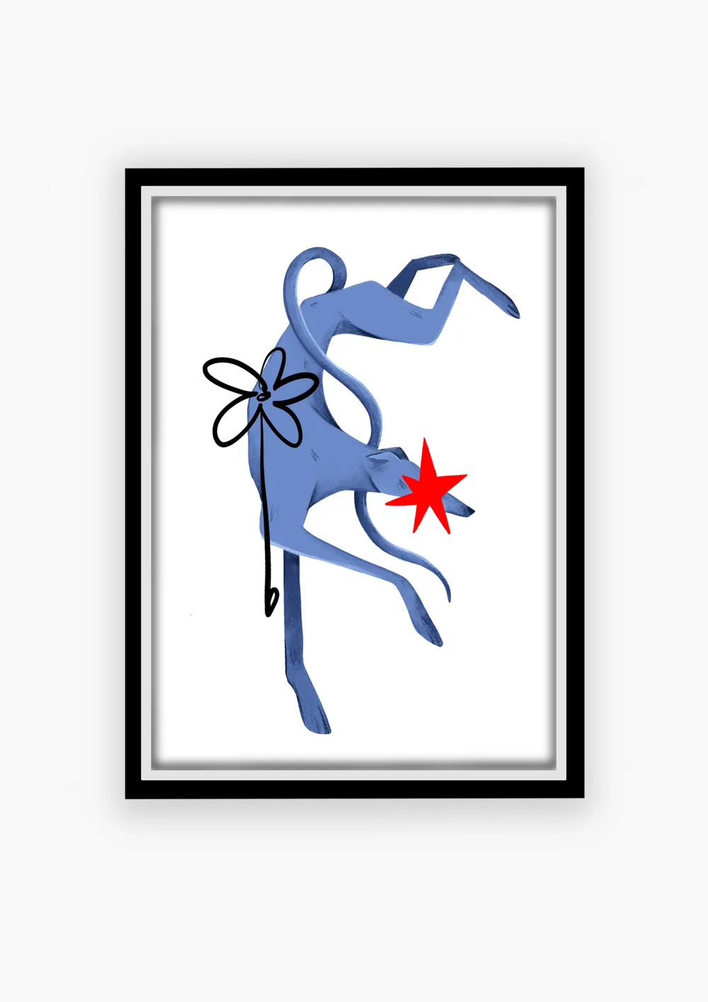 Ilustración de un galgo azul con una estrella roja