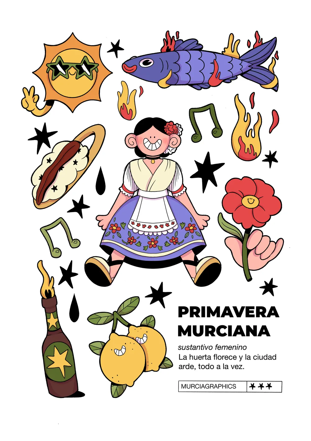 Diseño de pegatina de inspiración primaveral murciana